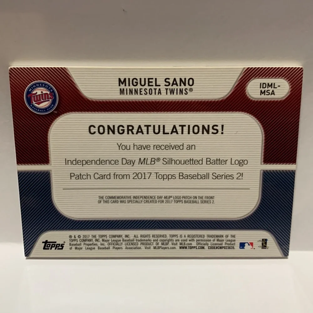 2017 Topps Miguel Sano Twins Independance Day Logo Patch Flag #IDML-MSA (002)